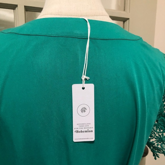 BOHEMIAN TRADERS Dreamer Dress in Emerald Green, lace short sleeves, size XS-12 - Picture 10 of 13